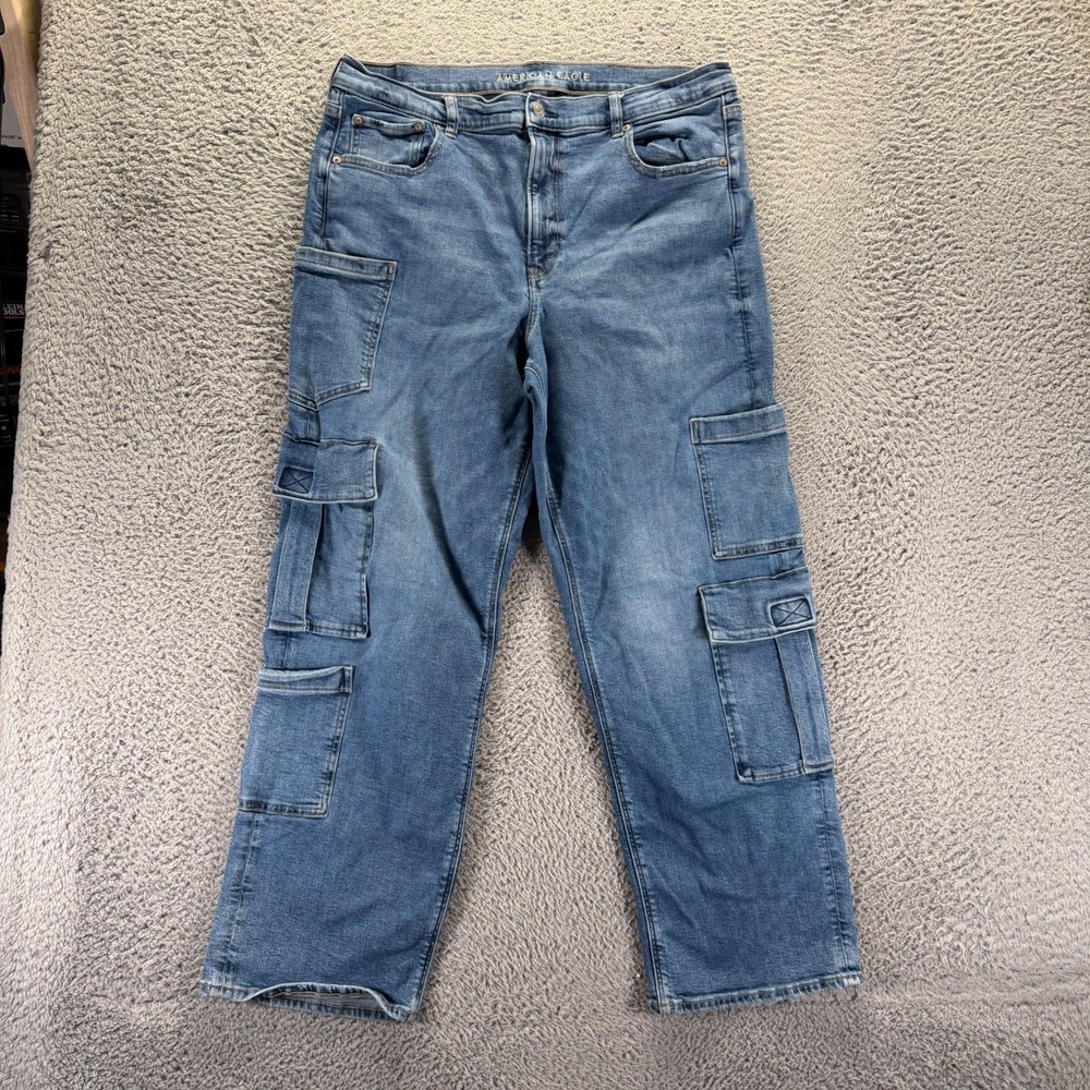American Eagle Outfitters Real Good Jeans Women's 18 Blue Denim Straight Baggy
